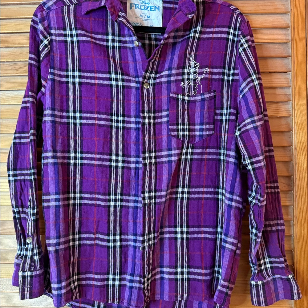 Frozen Women's Purple Plaid Button Down Shirt